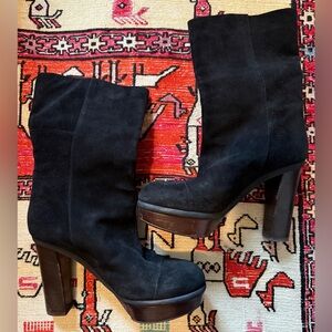 Marni black suede platform boots, mid calf, size 8.